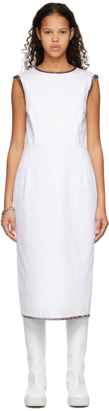 Raf Simons - Robe midi blanche en denim à effet usé