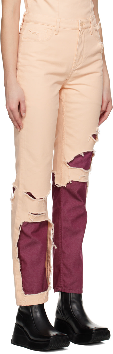 Raf Simons: Pink & Burgundy Double Destroyed Jeans | SSENSE Australia