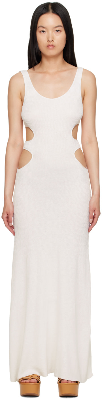 Chloé - Robe longue blanc cassé à découpes