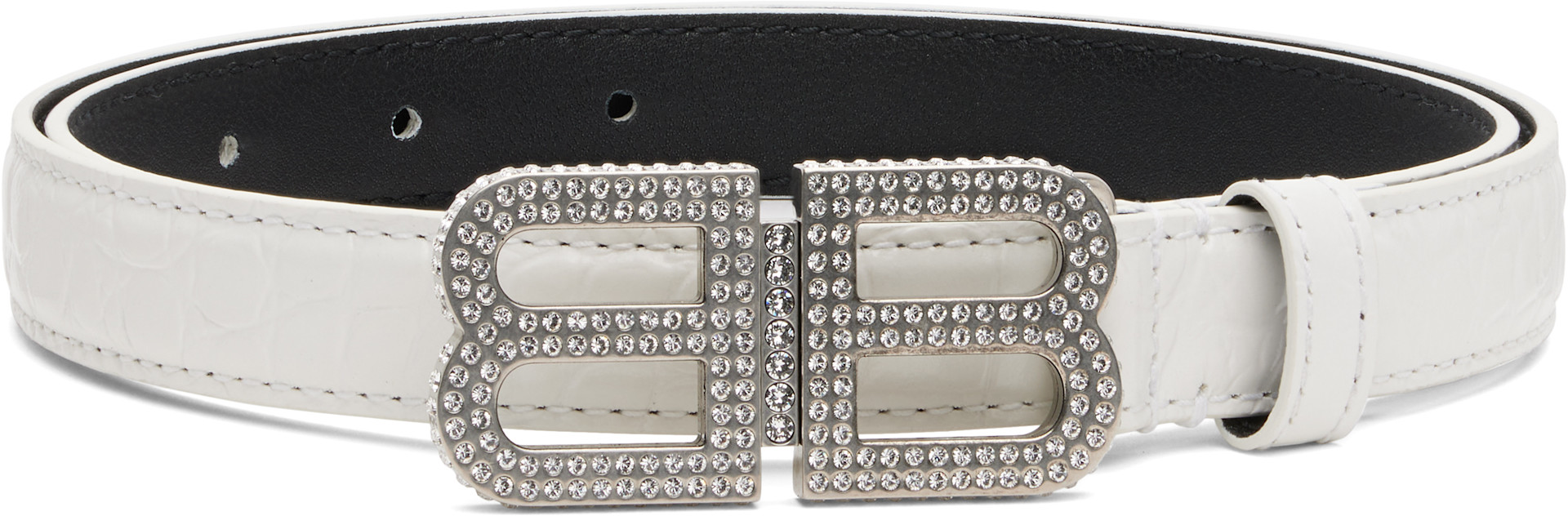BALENCIAGA BB WHITE LEATHER BELT Balenciaga - BB Hourglass thin leather belt Balenciaga main image 4