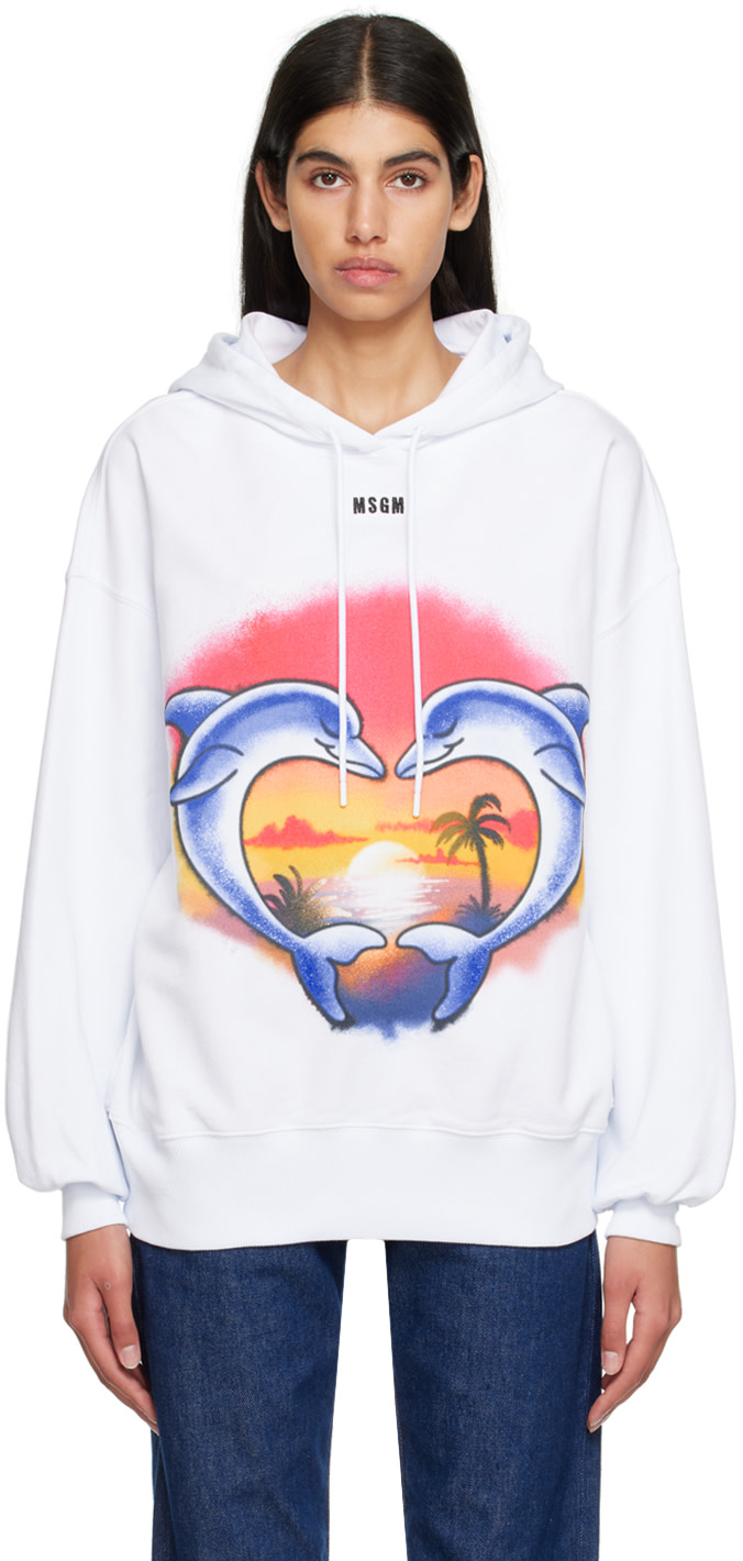 MSGM - Pull à capuche blanc à image