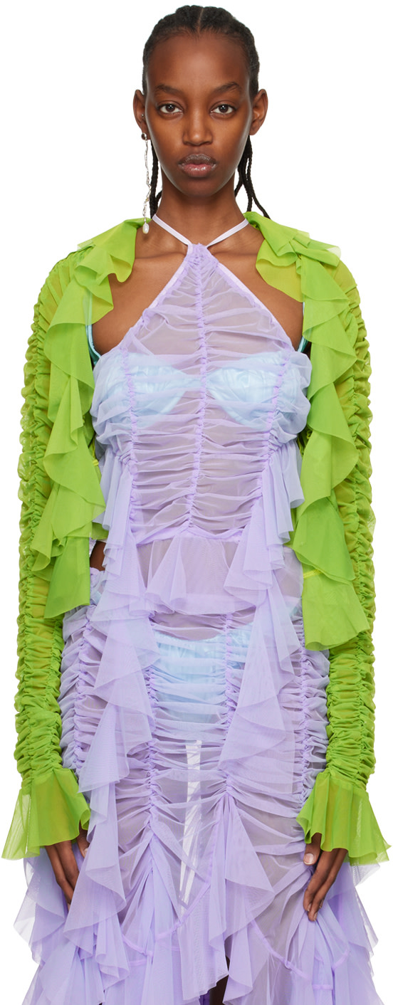 Ester Manas - Cardigan vert à effet ruché
