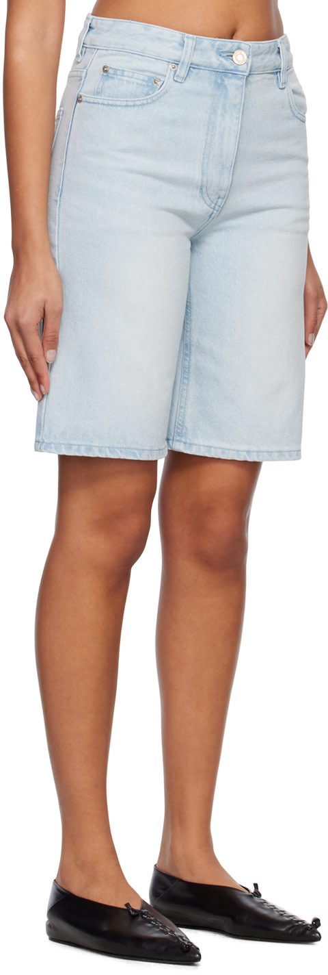 System - Short bleu en denim à effet délavé