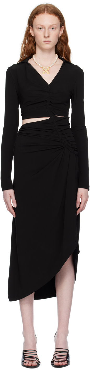 Off-White - Robe midi noire à effet ruché