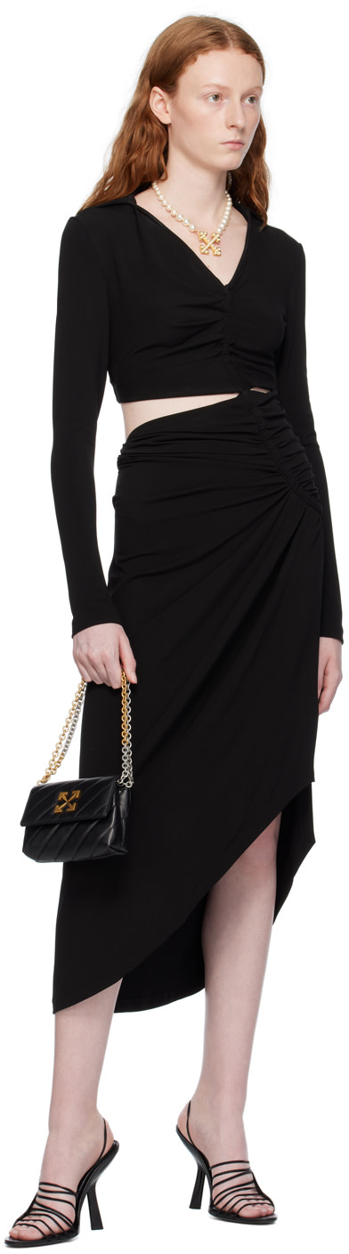 Off-White - Robe midi noire à effet ruché