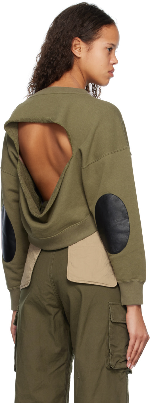 INSCRIRE - Pull molletonné kaki à découpe