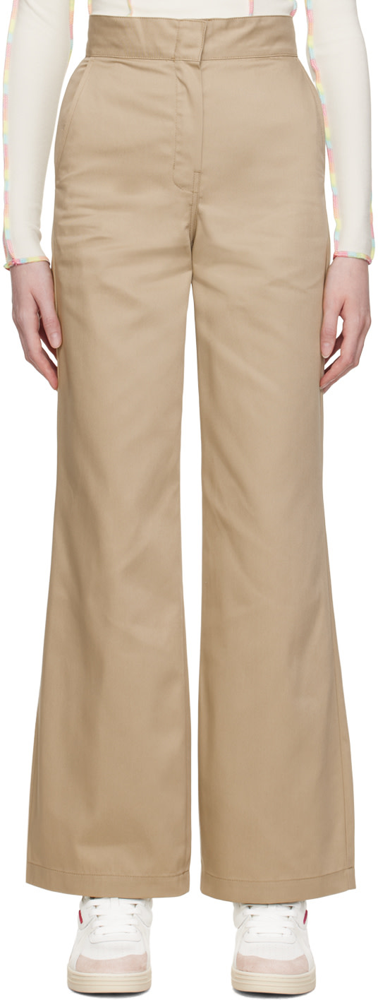Palm Angels - Pantalon beige à taille repliée