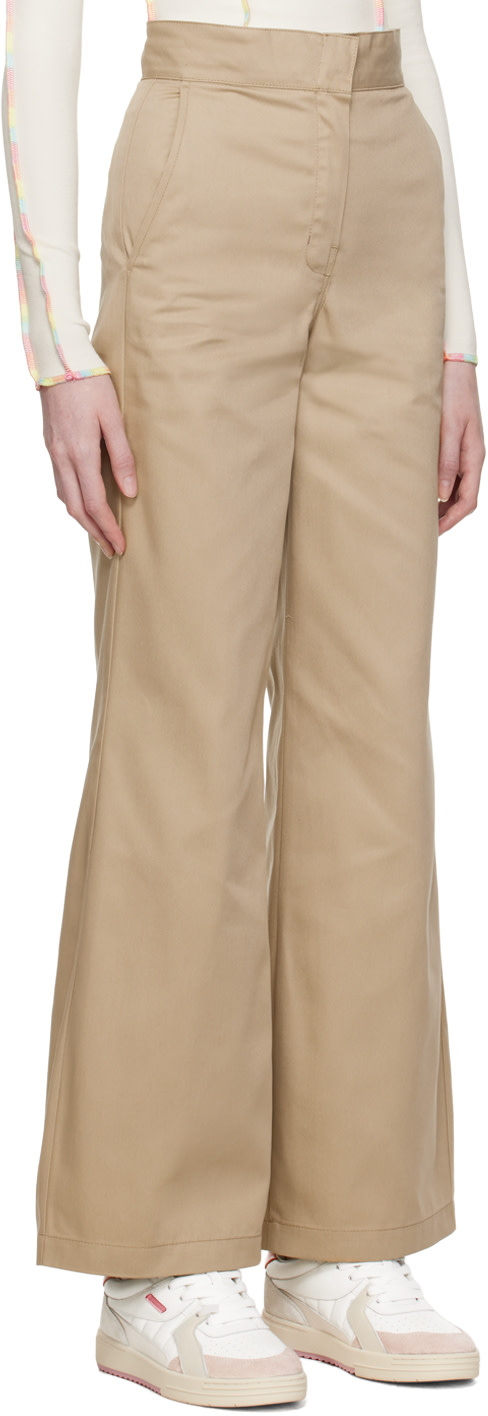 Palm Angels - Pantalon beige à taille repliée