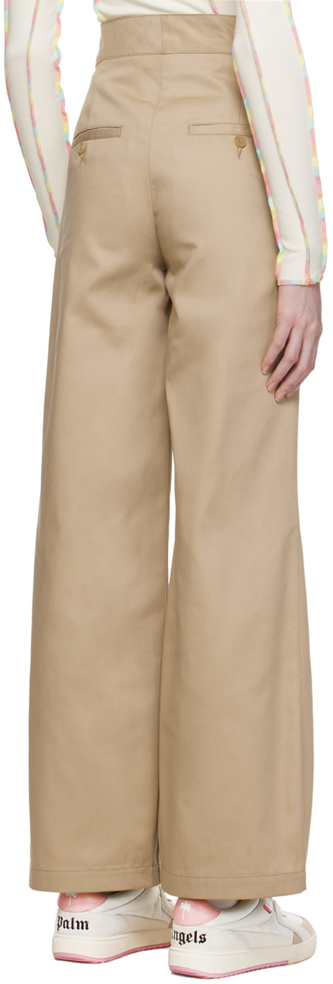 Palm Angels - Pantalon beige à taille repliée
