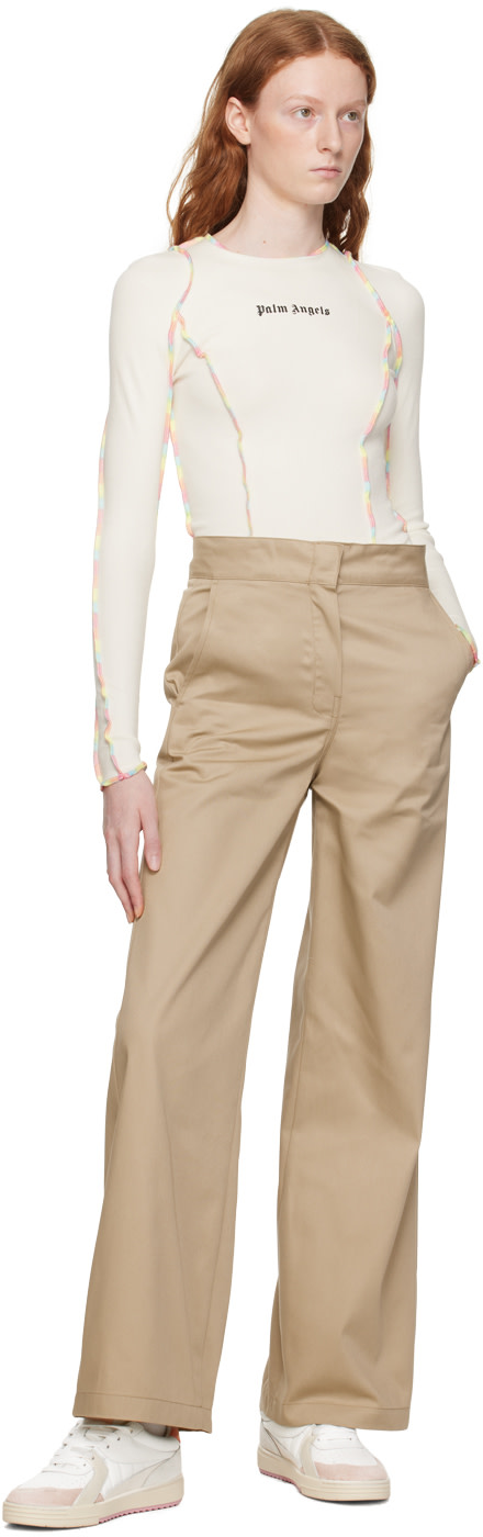 Palm Angels - Pantalon beige à taille repliée