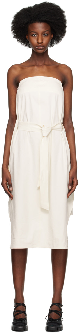 RECTO - Robe tube midi blanc cassé