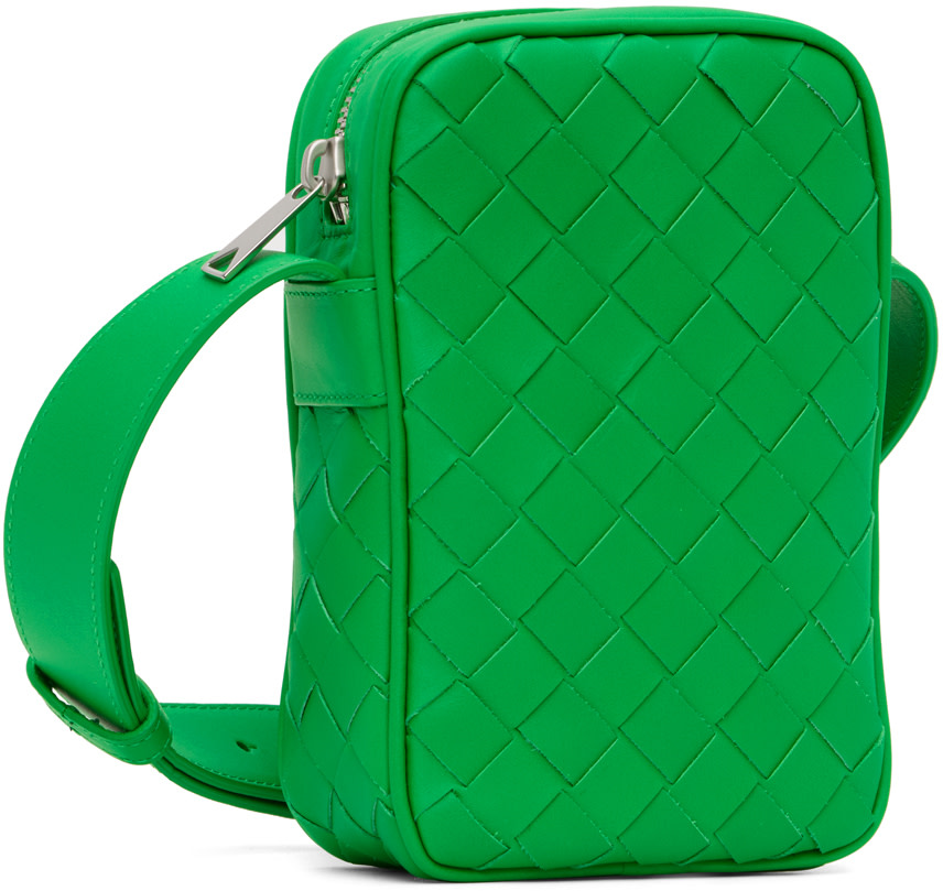 Bottega Veneta: Green Intrecciato Messenger Bag | SSENSE