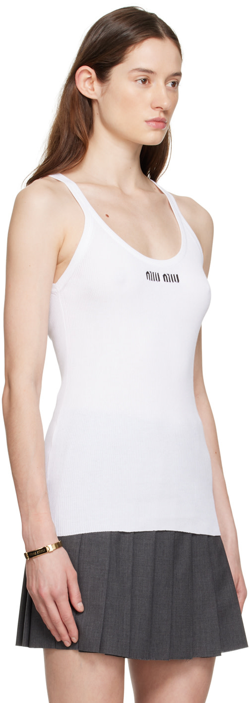 Miu Miu: White Embroidered Tank Top | SSENSE Canada