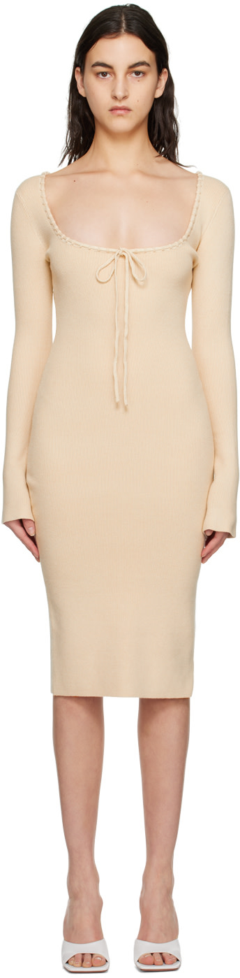 GUIZIO - Robe midi beige à boucle
