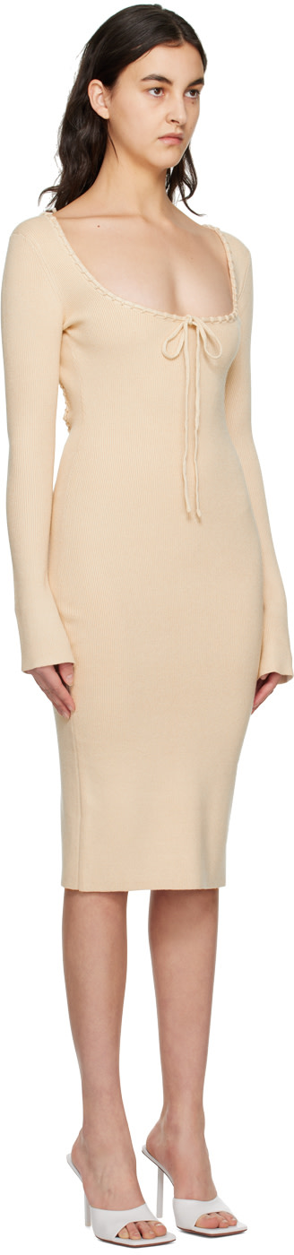GUIZIO - Robe midi beige à boucle