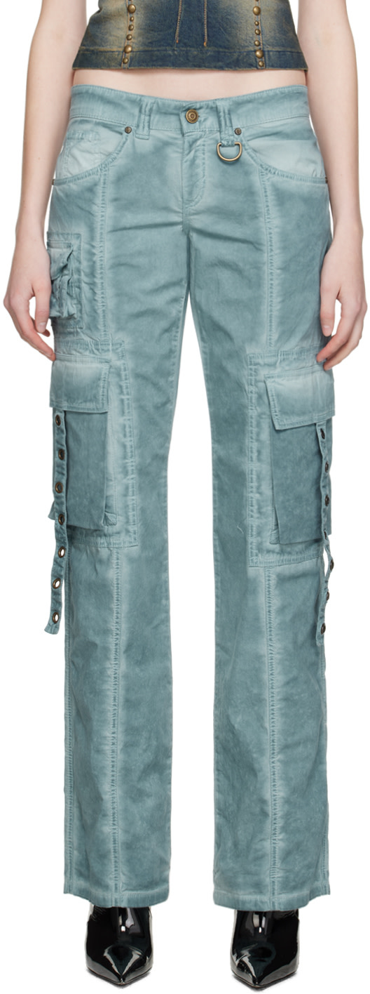 Blumarine - Pantalon bleu à œillets