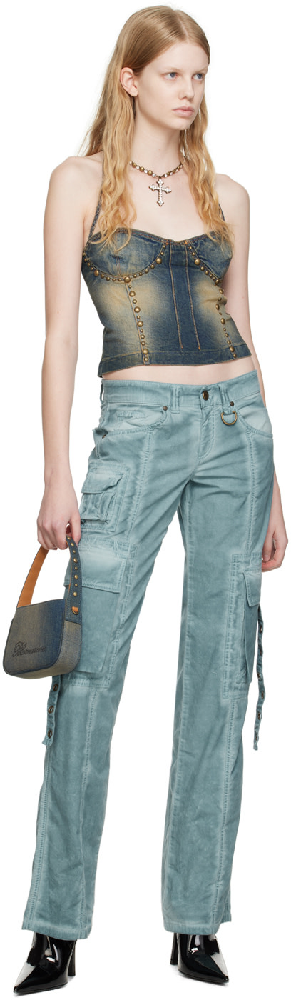Blumarine - Pantalon bleu à œillets