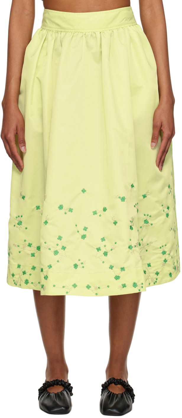 GANNI - Jupe midi verte exclusive à SSENSE