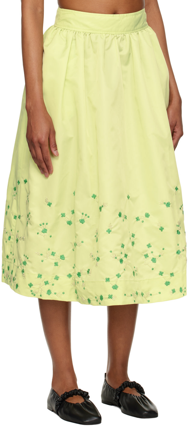 GANNI - Jupe midi verte exclusive à SSENSE