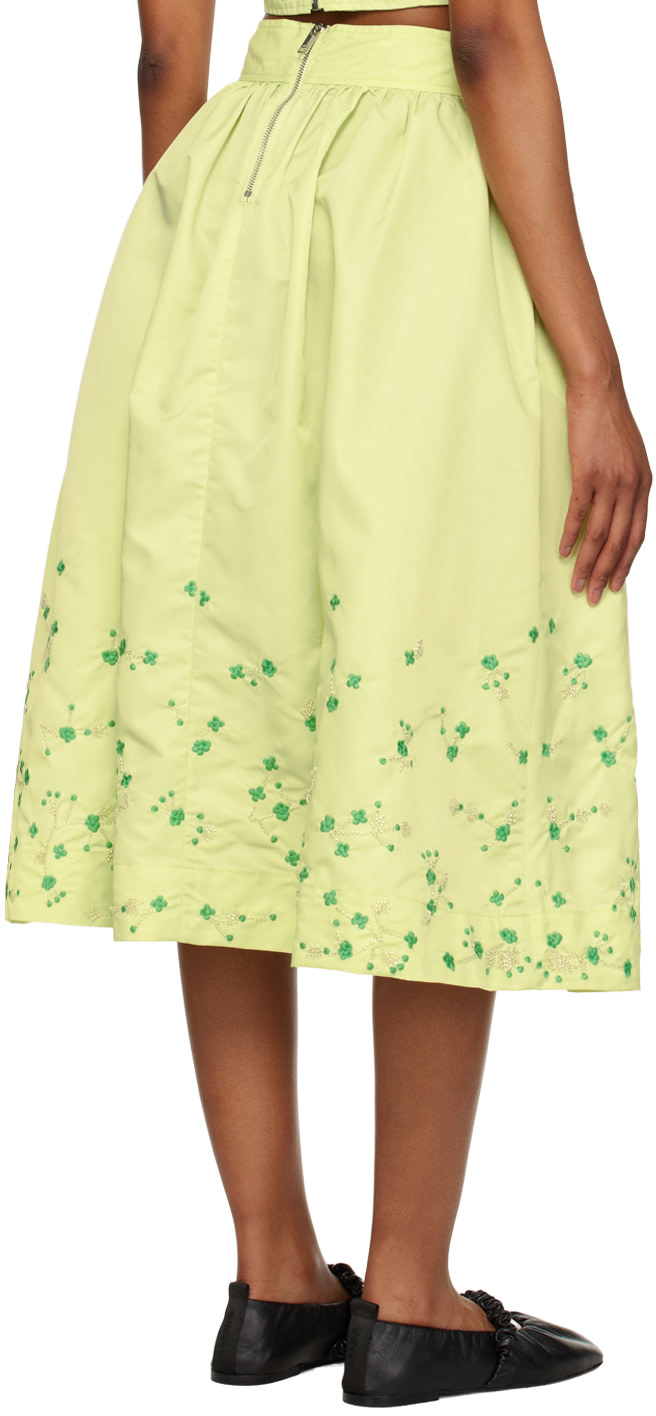 GANNI - Jupe midi verte exclusive à SSENSE