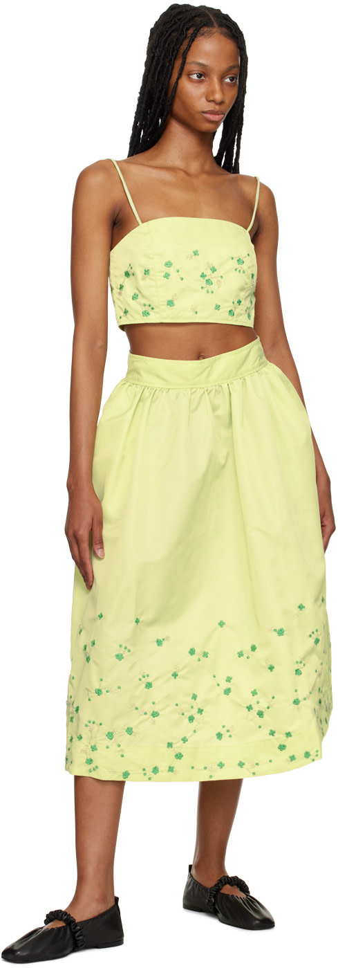 GANNI - Jupe midi verte exclusive à SSENSE
