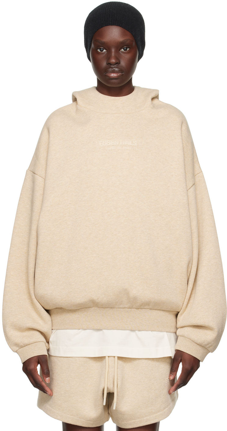 Fear of God ESSENTIALS - Pull à capuche beige à logo contrecollé