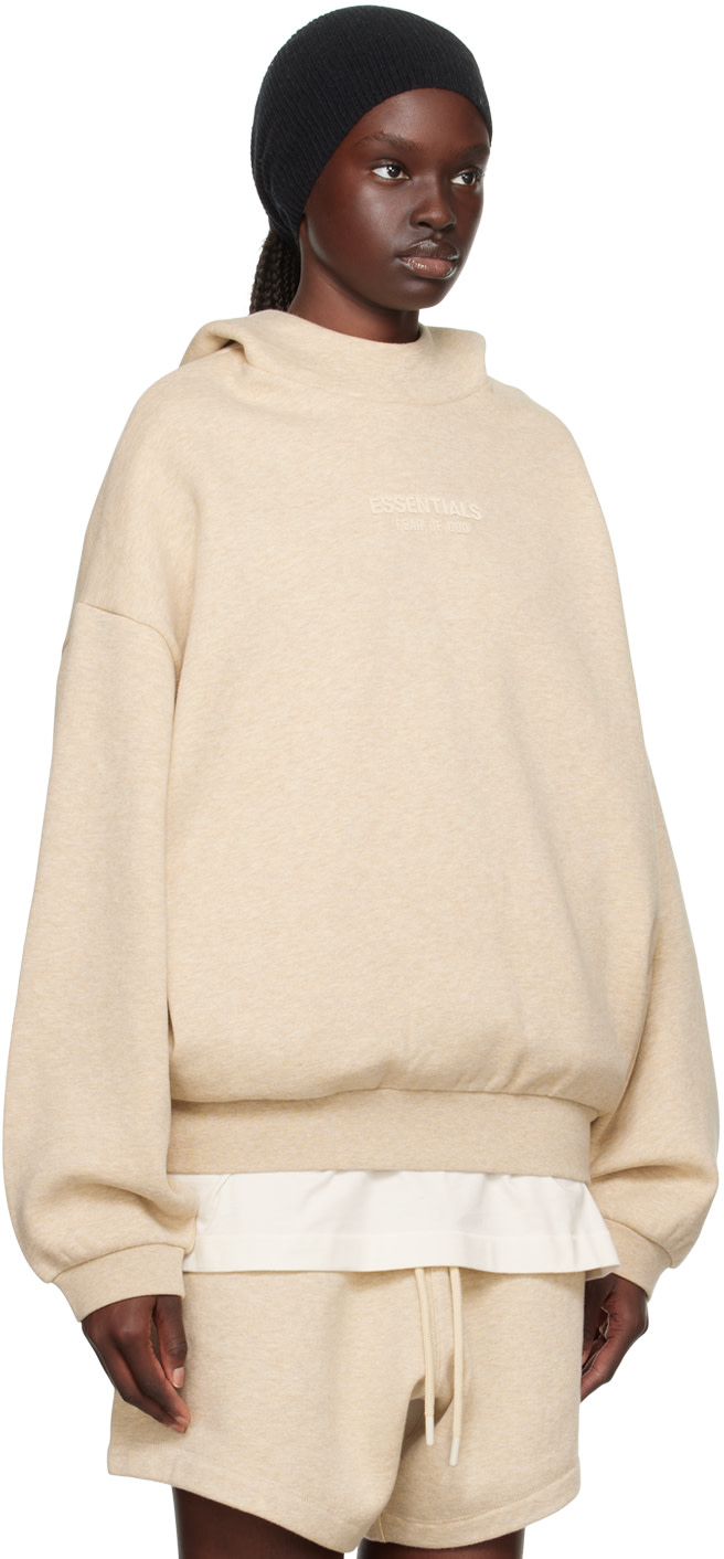 Fear of God ESSENTIALS - Pull à capuche beige à logo contrecollé