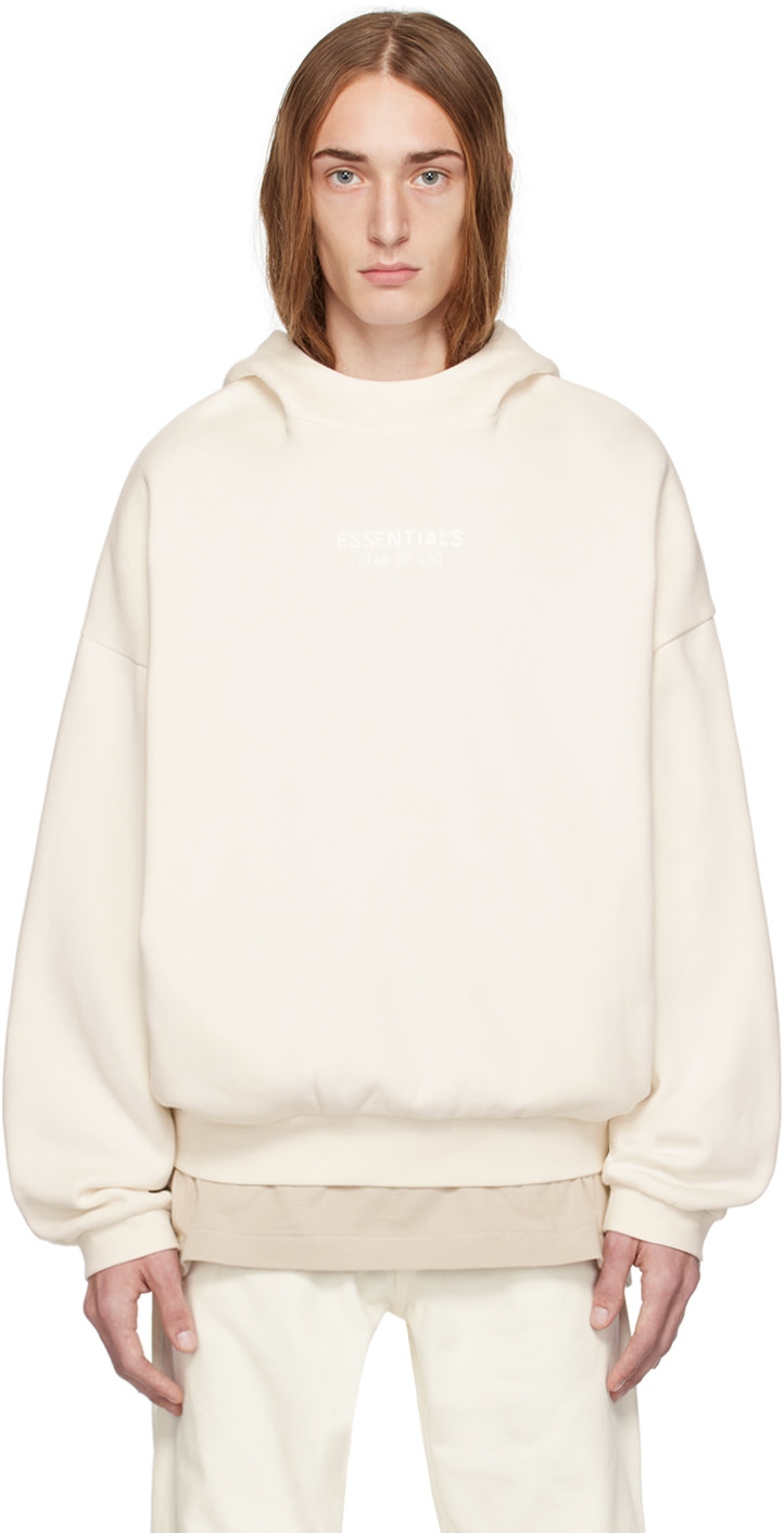Fear of God ESSENTIALS - Pull à capuche blanc cassé à logo contrecollé