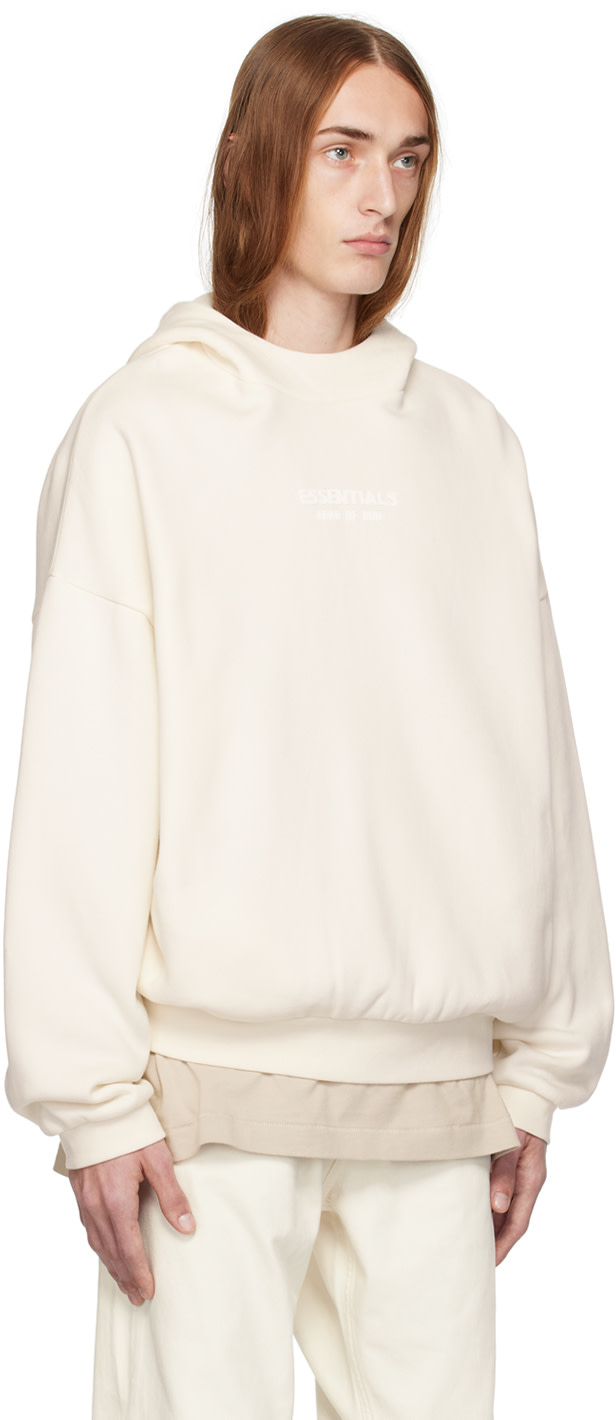 Fear of God ESSENTIALS - Pull à capuche blanc cassé à logo contrecollé