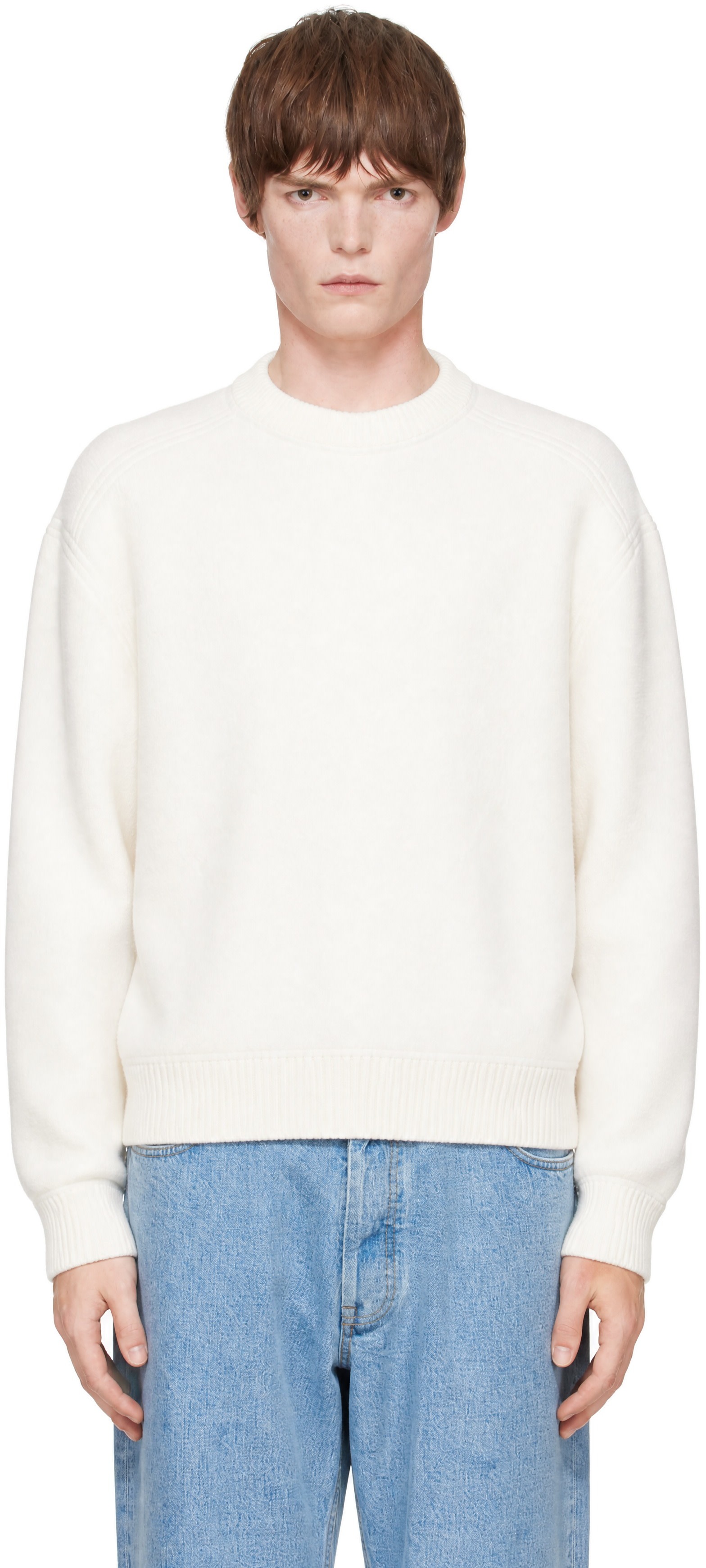 Thom Browne - Pull CB blanc en molleton de laine à rayures