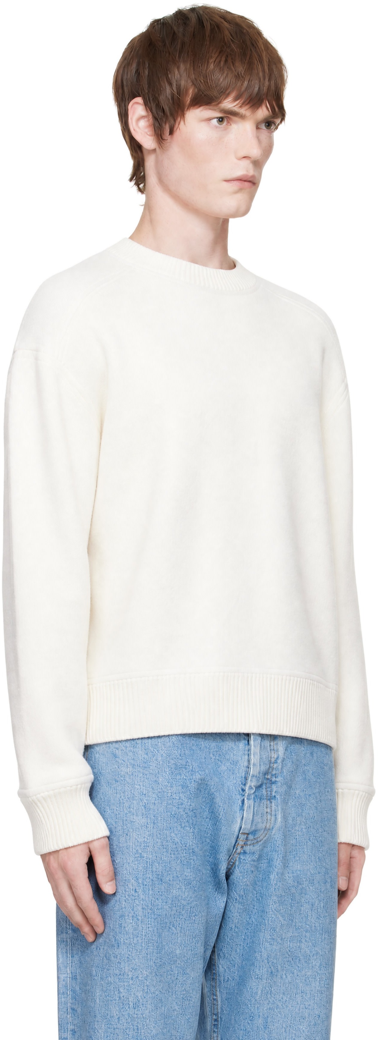 Thom Browne - Pull CB blanc en molleton de laine à rayures
