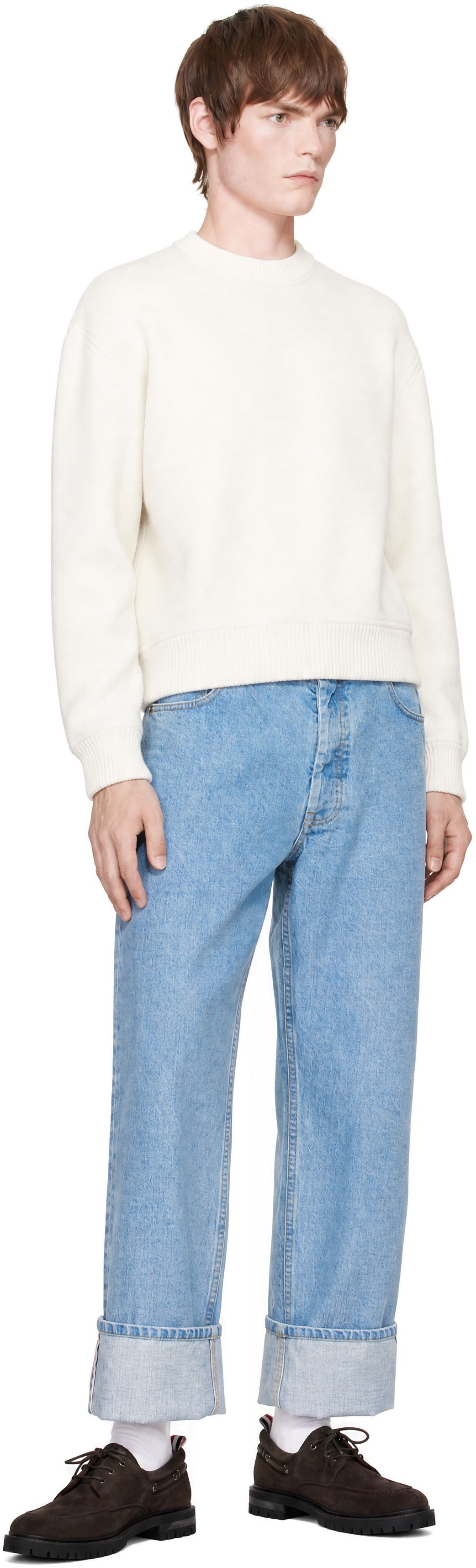 Thom Browne - White CB Stripe Wool Fleece Sweater
