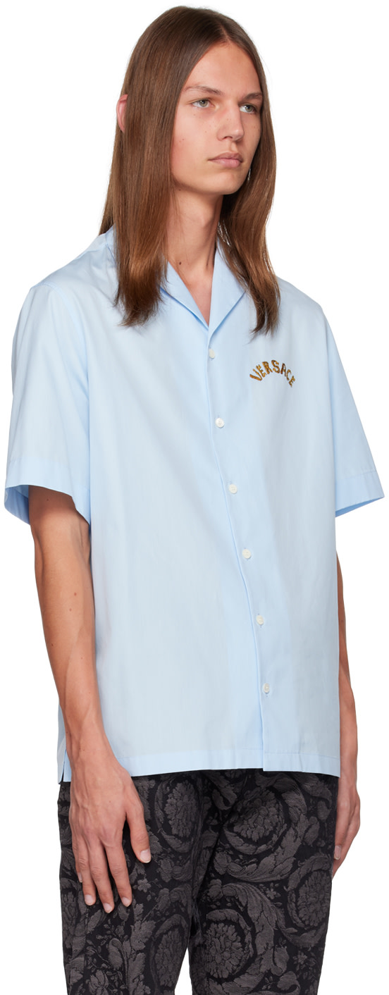 Versace - Chemise bleue à logo brodé
