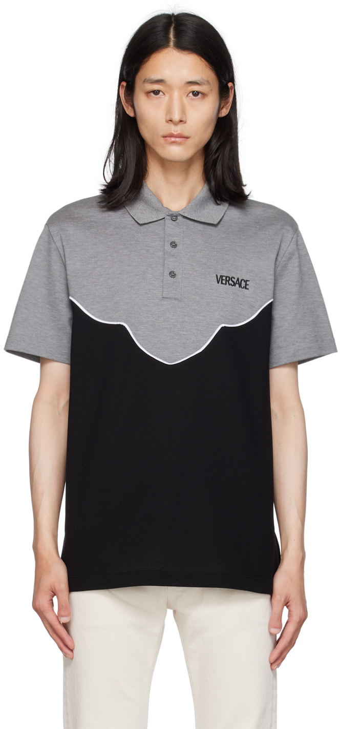 Versace - Gray & Black Embroidered Polo