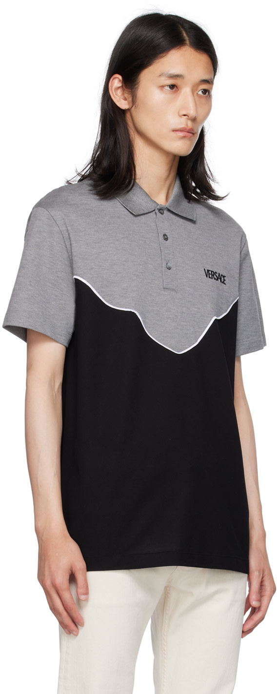 Versace - Gray & Black Embroidered Polo