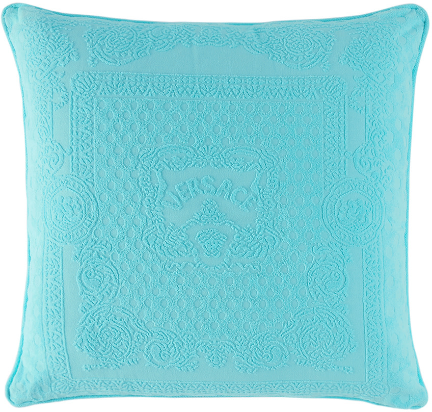 Versace - Coussin bleu à motif baroque Seashell