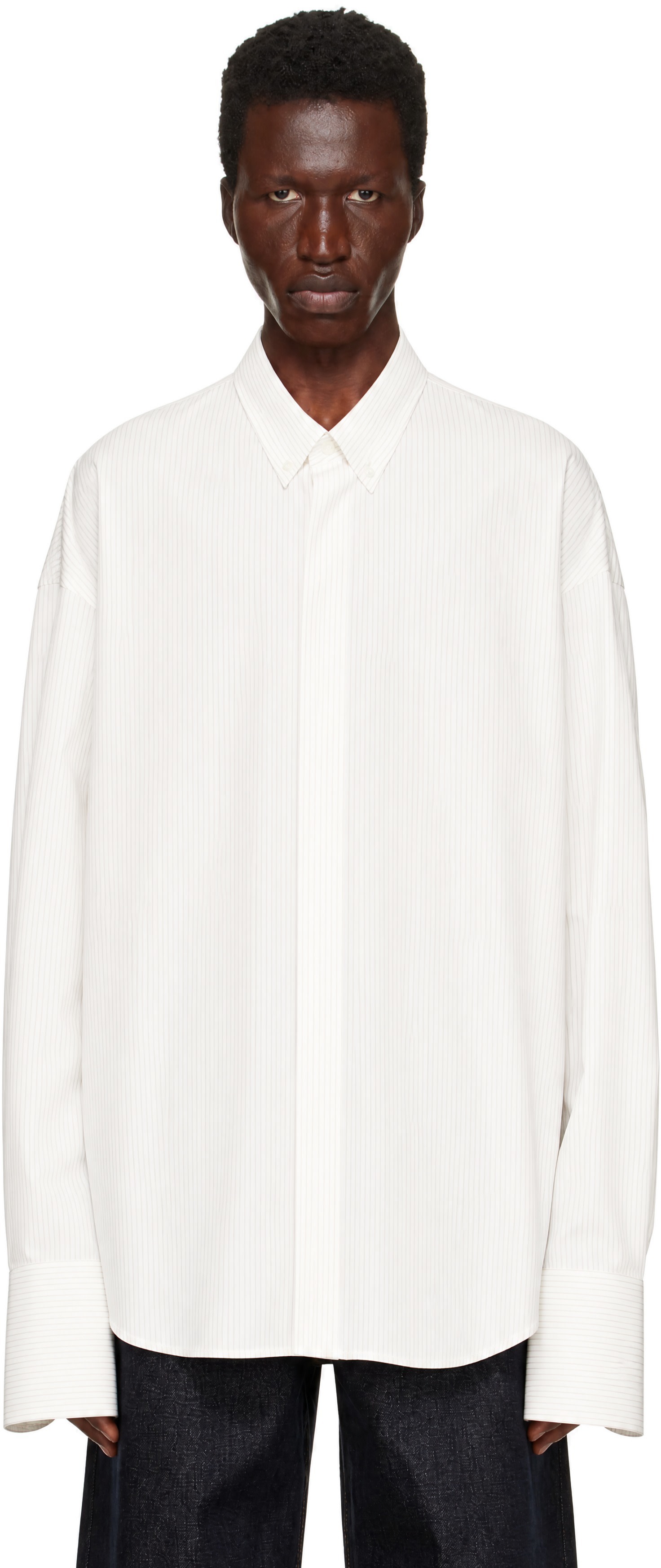 A♥　804545 AMI Paris: Off-White & Pink Oversize Shirt | SSENSE
