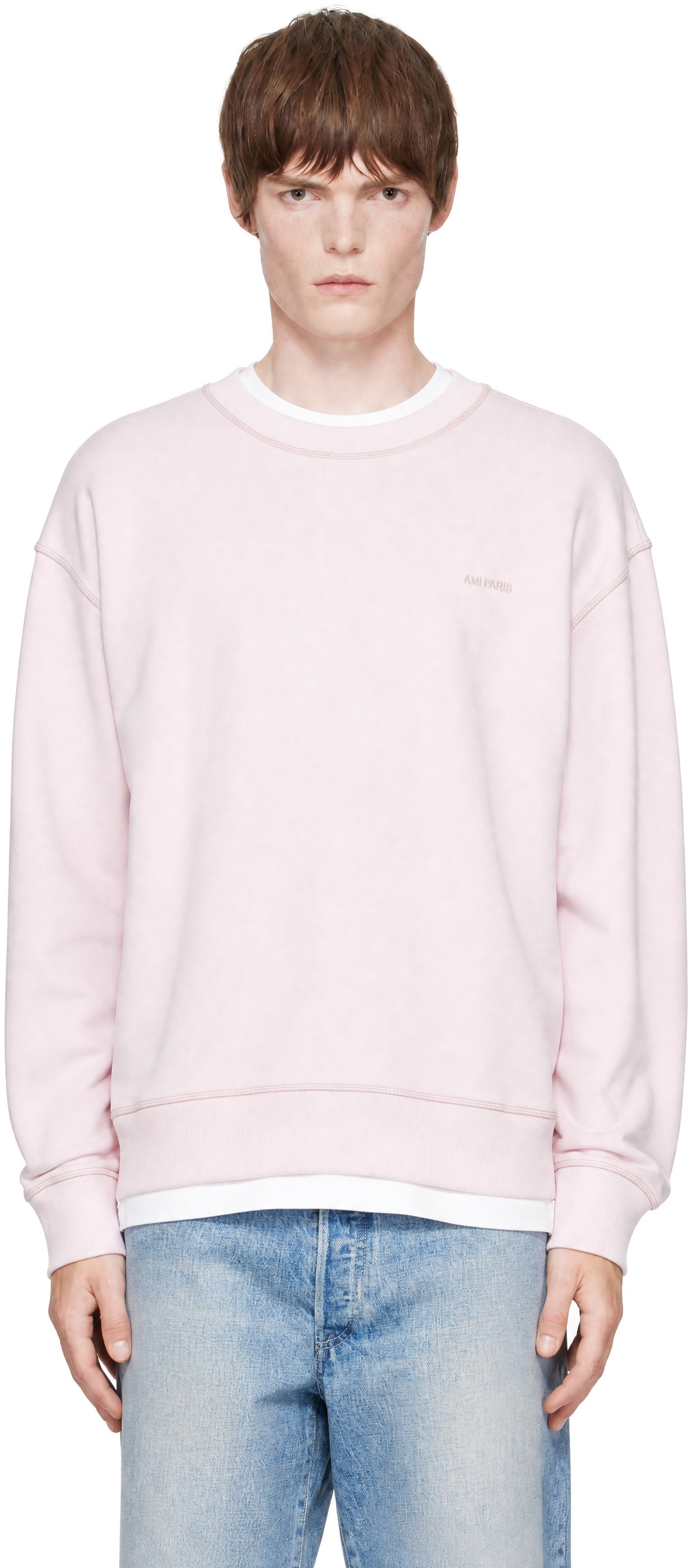 AMI Paris - Pull molletonné rose à logo