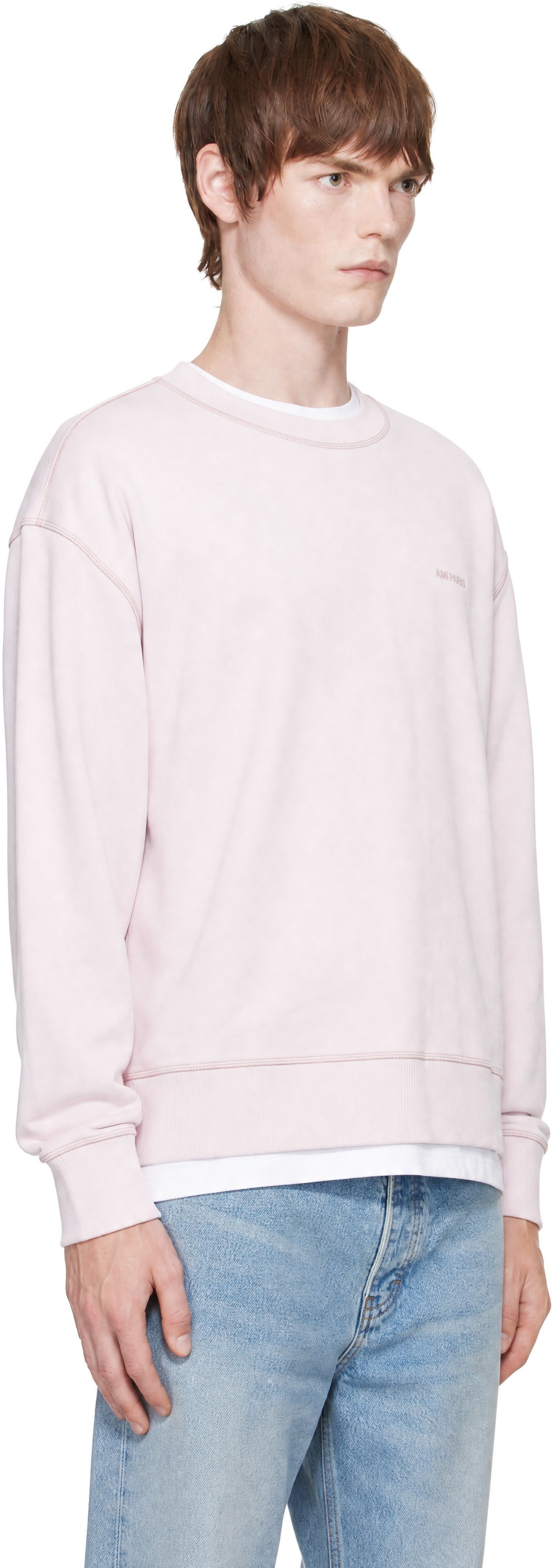 AMI Paris - Pull molletonné rose à logo