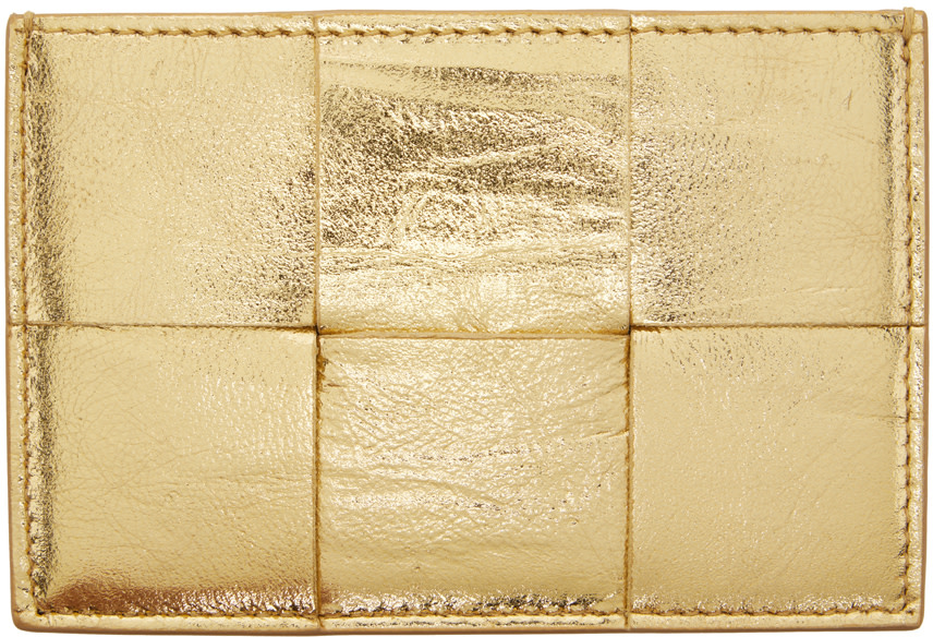 Bottega Veneta: Gold Cassette Card Holder | SSENSE