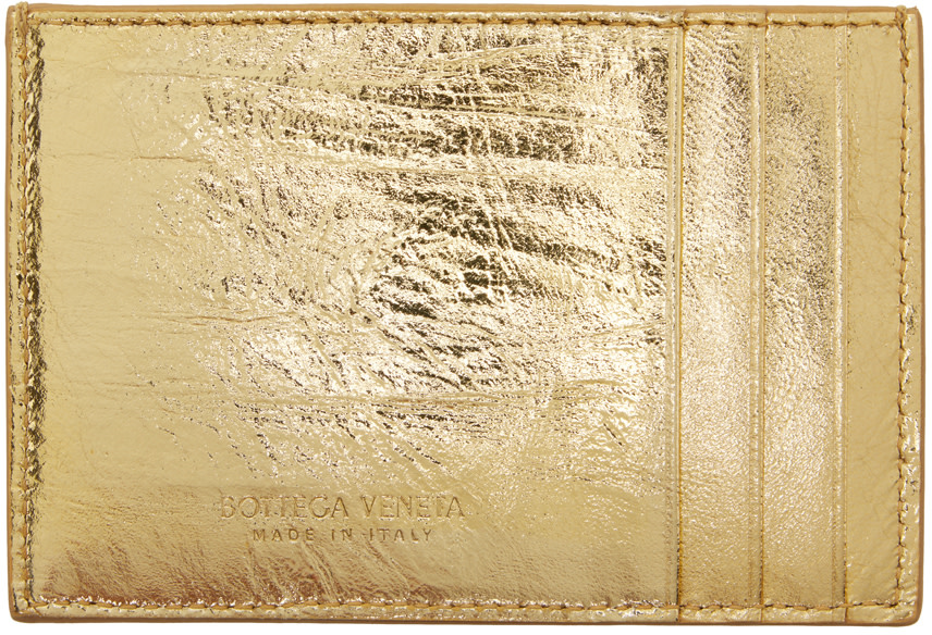 Bottega Veneta: Gold Cassette Card Holder | SSENSE