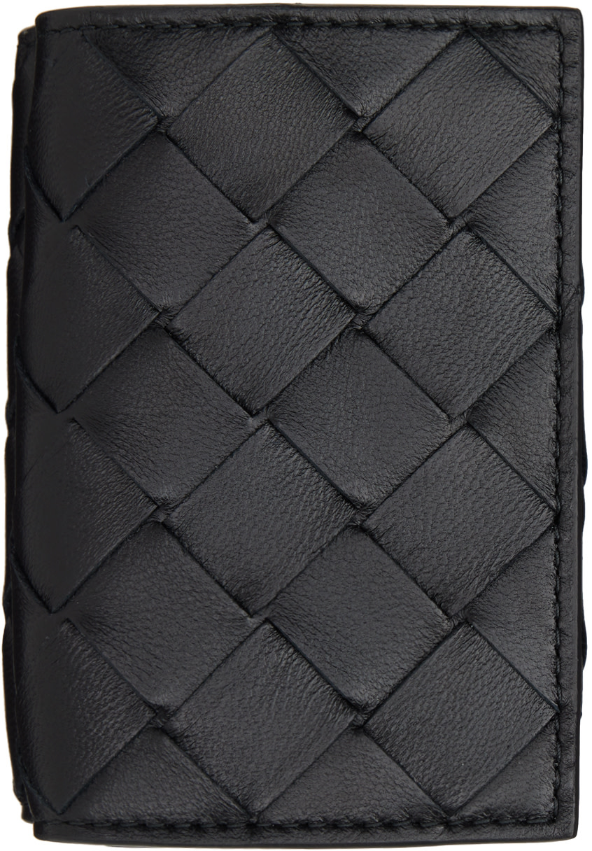 Bottega Veneta: Black Tiny Trifold Wallet | SSENSE Denmark