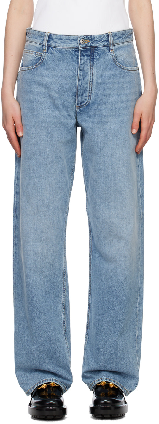 Bottega Veneta: Blue Straight-Leg Jeans | SSENSE