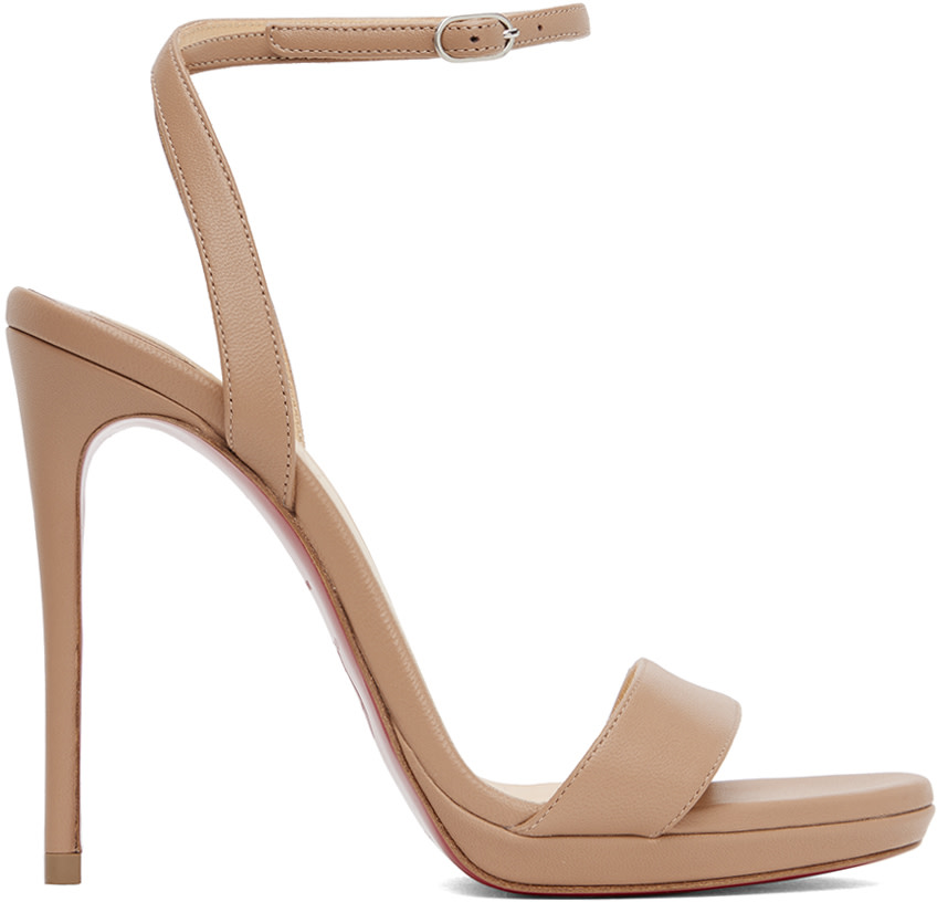 Christian Louboutin: Beige Loubi Queen 120 Heeled Sandals | SSENSE