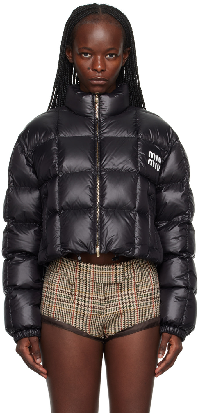 Miu Miu: Black Cropped Down Jacket | SSENSE Canada