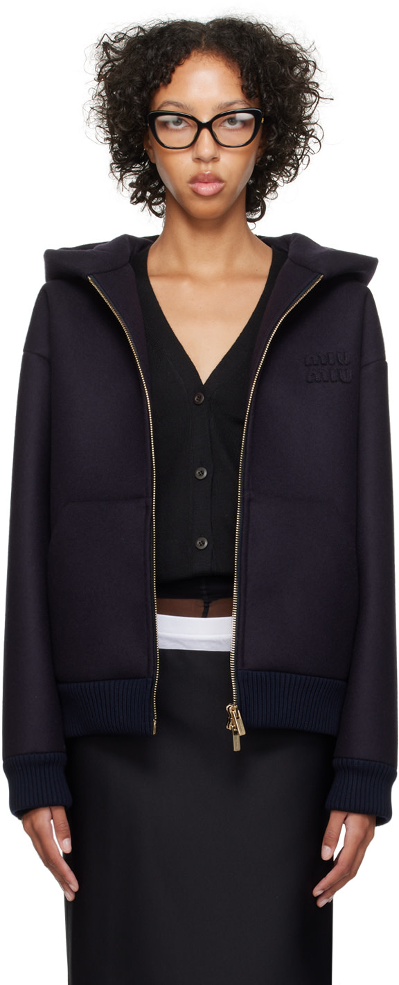 Miu Miu - Pull à capuche rembourré bleu marine