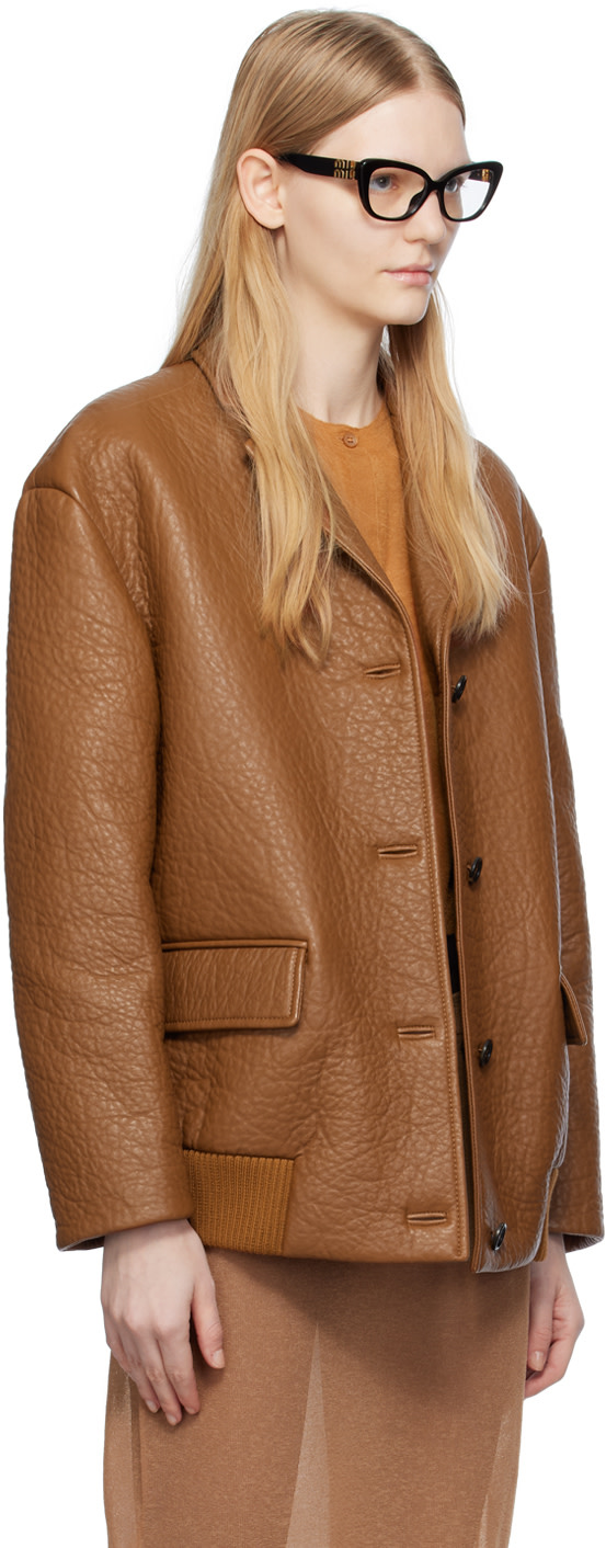 Miu Miu - Tan Notched Leather Jacket
