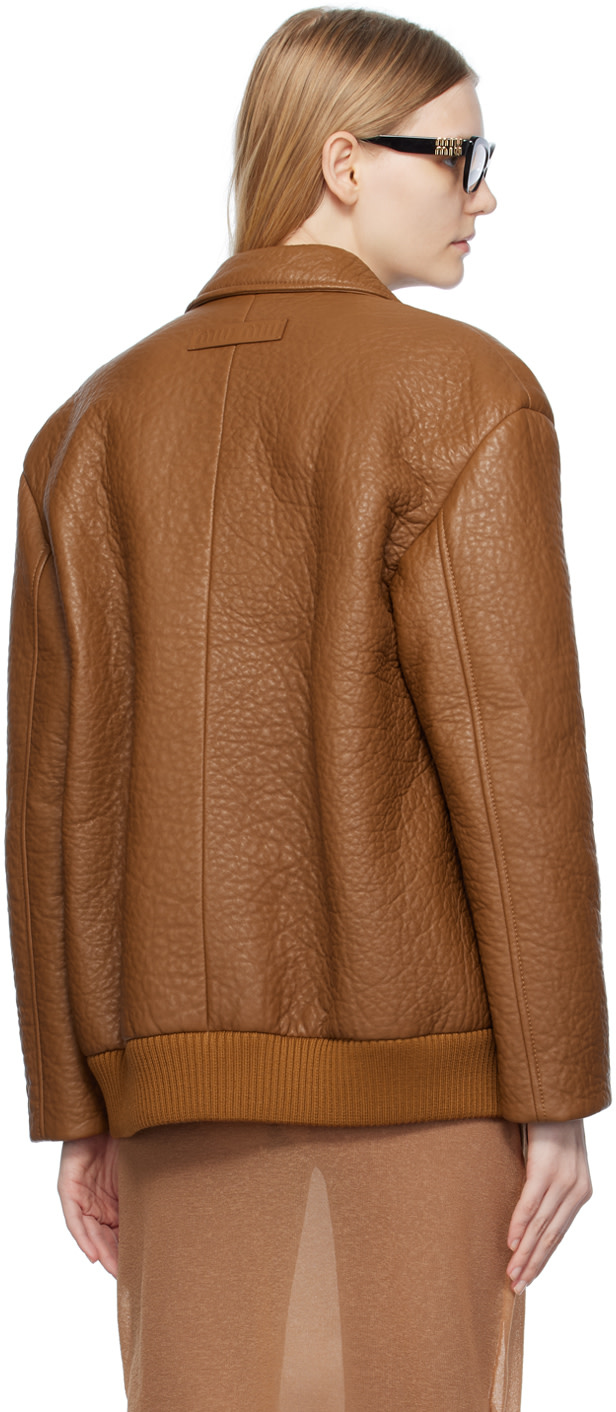 WOOD LANDER 90s 襟レザー ジャケット カシミヤ miumiu Miu Miu: Tan Notched Leather Jacket | SSENSE Canada
