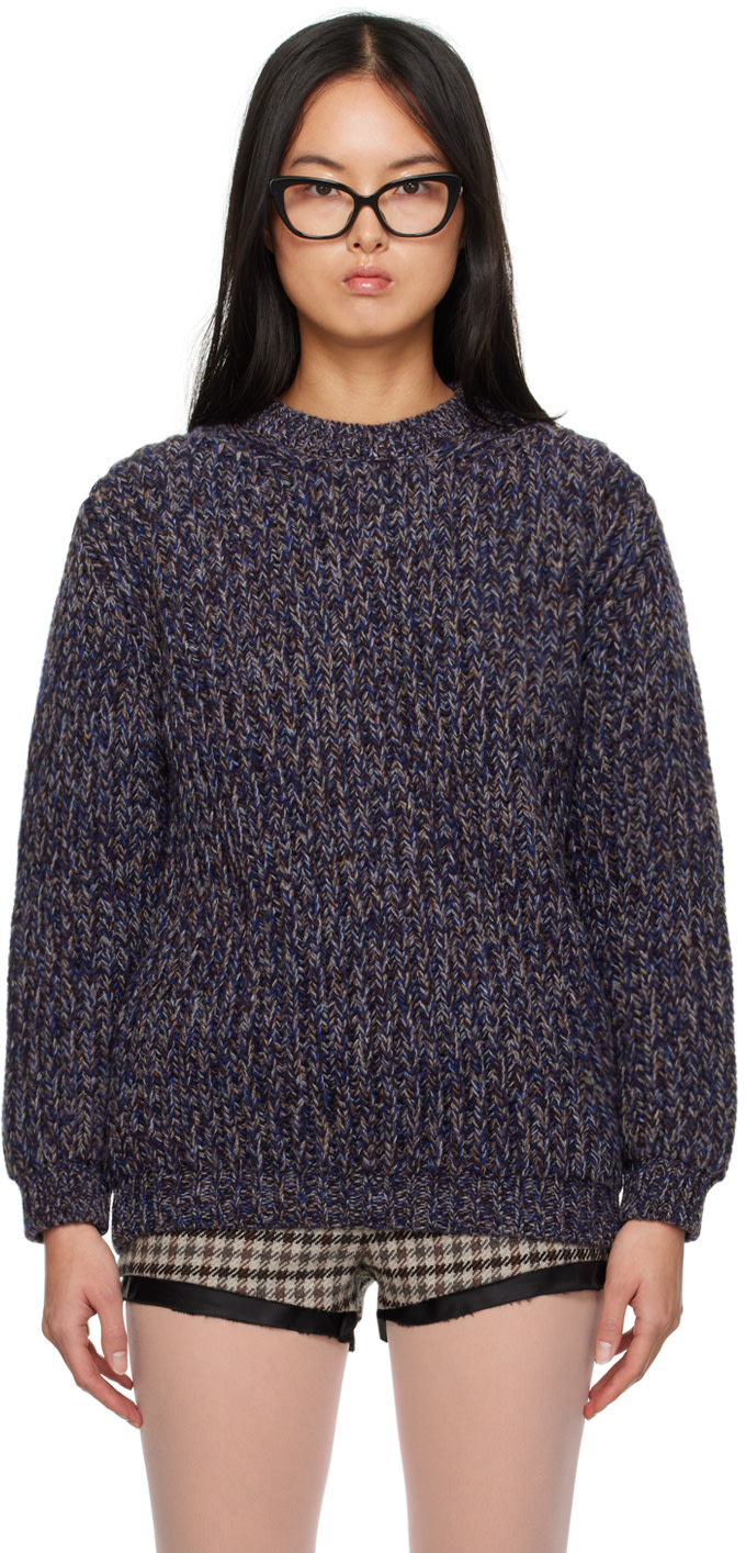 Miu Miu - Pull bleu en tricot côtelé