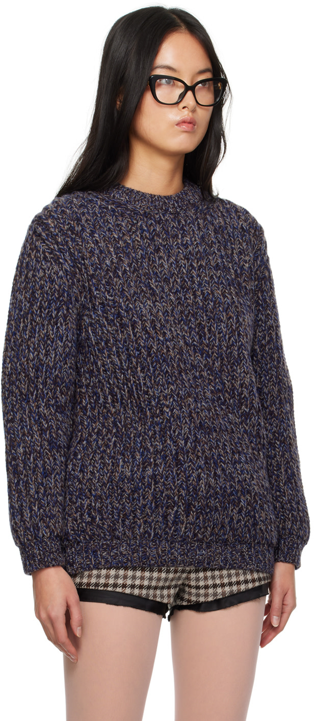 Miu Miu - Pull bleu en tricot côtelé